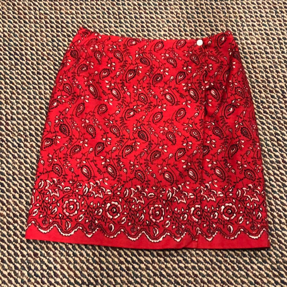 🌺 Charter Club Red Paisley Wrap Skirt Size 14